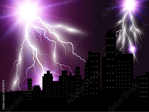 Vector image of realistic lightning. Flash of thunder on a transparent background.
