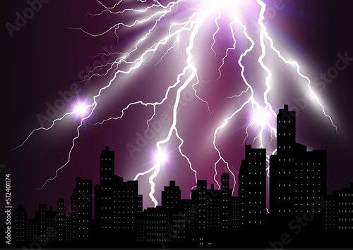 Vector image of realistic lightning. Flash of thunder on a transparent background.
