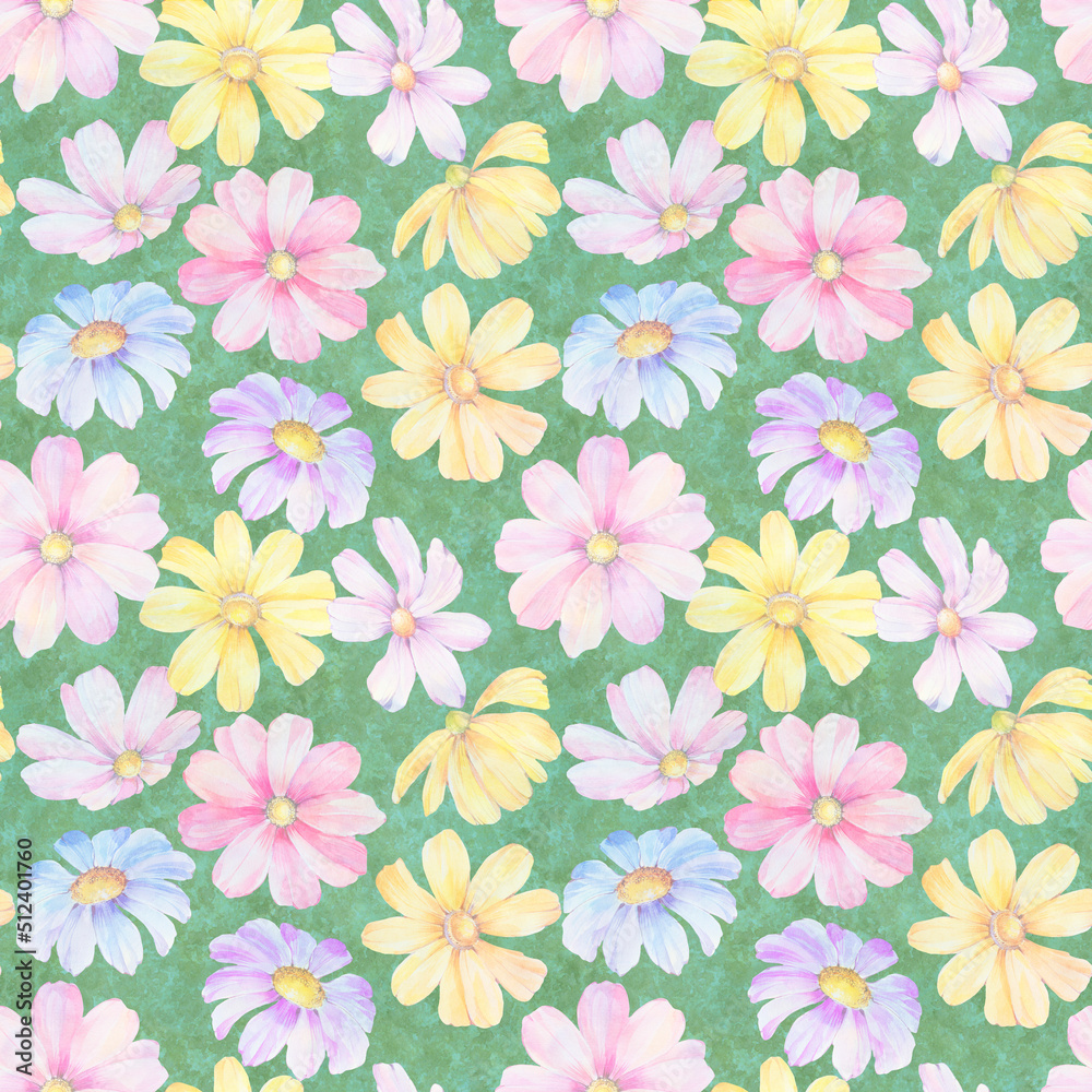 Seamless botanical pattern. Abstract floral ornament for design. Bright flowers collected in a seamless pattern.