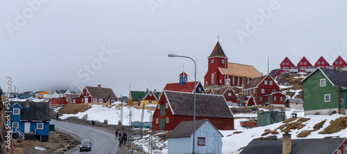sisimiut greenland panoramic cityscape with colorful houses