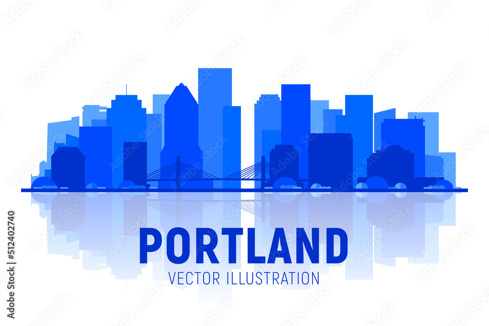 Portland ( Oregon USA )skyline silhouette background. Vector Illustration. Business travel and tourism concept with modern buildings. Image for presentation, banner, placard and web site.
