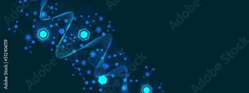 Vector neon background frame. Pattern of hexagons, lines, waves. Design of puzzle plexus. Digital network. Glowing stars. Chemical chain of molecules. Banner technology, business, science, medicine.
