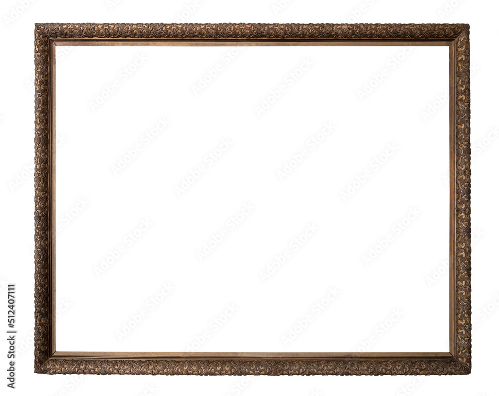 blank old dark gold narrow picture frame cutout