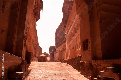 path inside mehrangarh fort, Jodhpur, historical monuments in Rajasthan, India