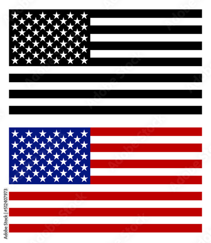 Color and black and white USA Flag illustration isolated on white