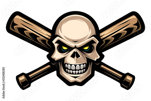 Human skull and crossed baseball bats. Gangster sign, bandit symbol. Vector illustration.