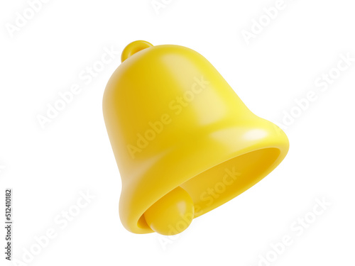 Notification bell icon 3d render - cute cartoon illustration of simple yellow bell for reminder or notice concept.