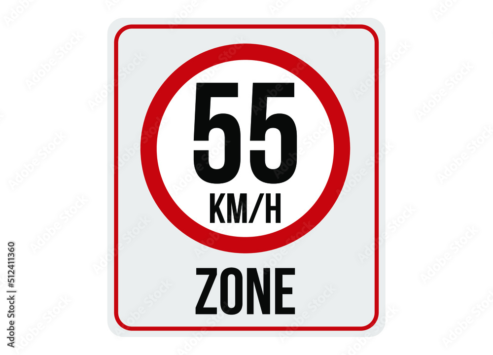 55km/h speed limit zone. Vector illustration. 55km/h speed limit zone. Vector illustration.