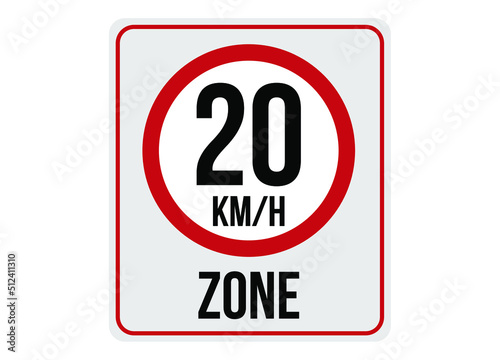 20km/h speed limit zone. Vector illustration.