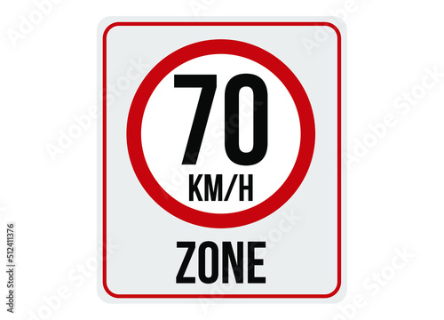 70km/h speed limit zone. Vector illustration.