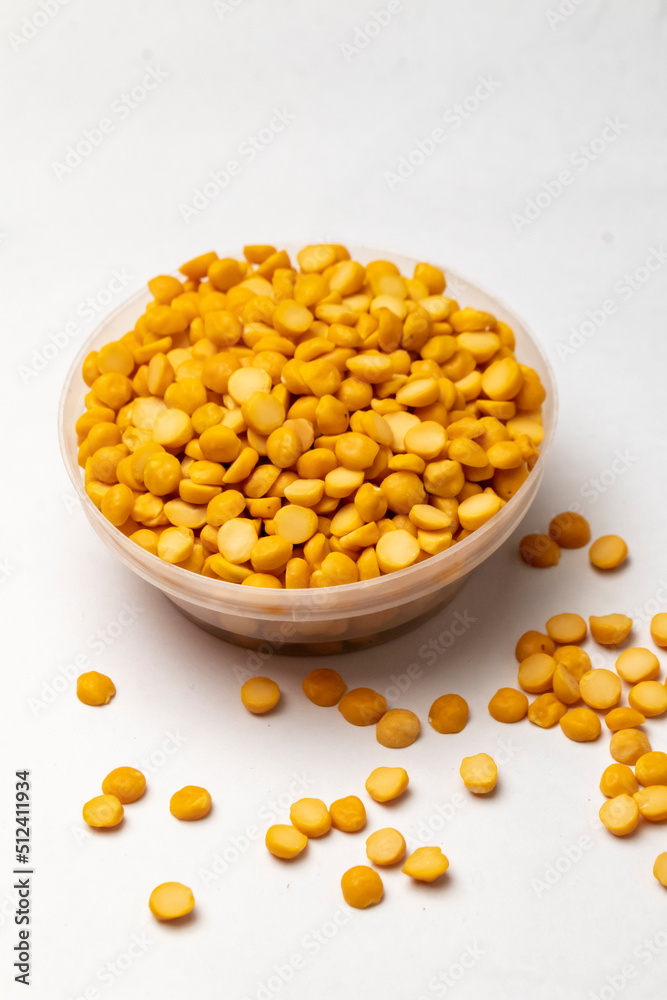 Toor Dal close-up photo With White Background Toor Dal close-up photo With White Background