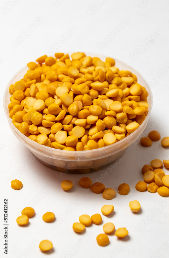 Toor Dal close-up photo With White Background Toor Dal close-up photo With White Background