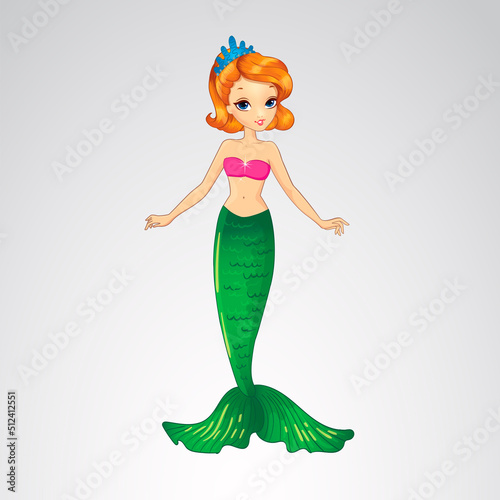 Cute Red Haired Mermaid With Blue Diadem photo
