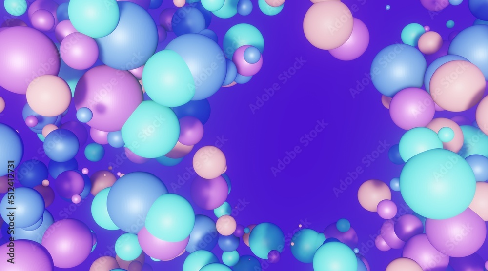 Abstract background multicolor bubbles flying in space 3d render