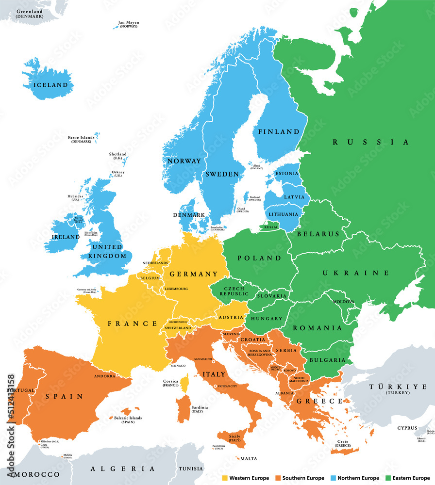 Europe Subregions Political Map Geoscheme That Subdivides The