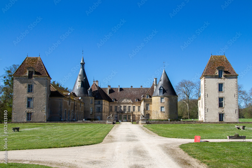 Commarin, France, April 17, 2022. The Chateau de Commarin is a regular and relatively symmetrical classically inspired building.