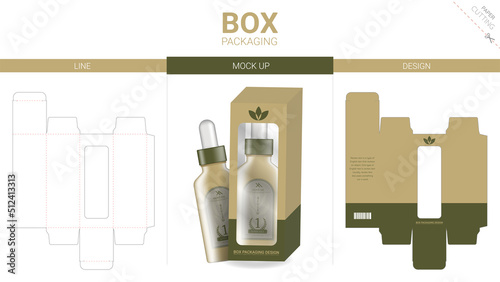Box packaging cosmetic and mockup die cut template