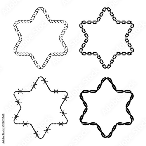 David`s stars, chain, barbed wire, rope. Vector illustration.