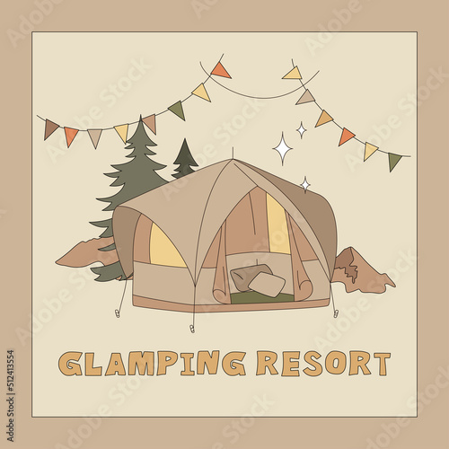 Glamping Tent And Spruce Trees