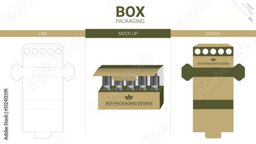 Box packaging and mockup die cut template