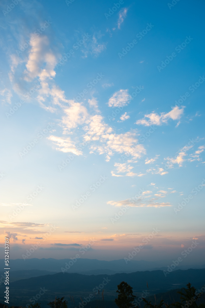 Fototapeta premium Colorful sunset and sunrise with clouds. Blue and orange color of nature