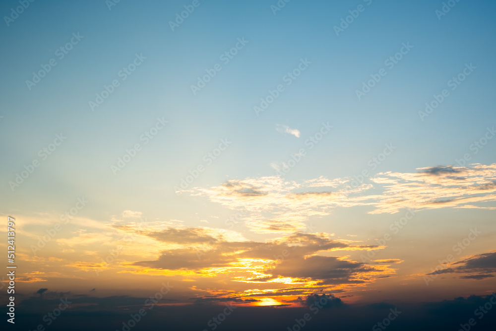 Colorful sunset and sunrise with clouds. Blue and orange color of nature Colorful sunset and sunrise with clouds. Blue and orange color of nature