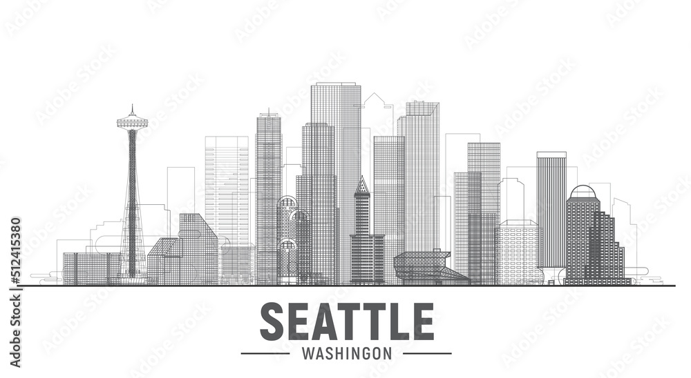 Seattle Washington line city. Business travel and tourism concept with modern buildings. Image for presentation, banner, web site.