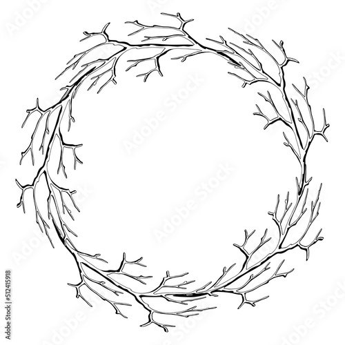 Frame with dry bare branches. Decorative natural twigs.
