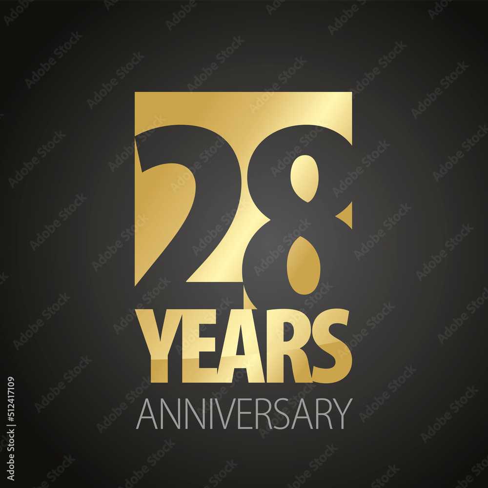 28 Years Anniversary negative space numbers gold black logo icon banner 28 Years Anniversary negative space numbers gold black logo icon banner