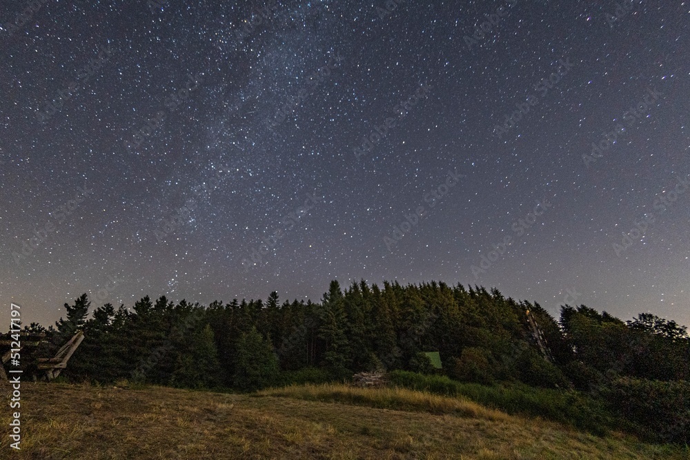 Mountain landscape with starry sky and milky way