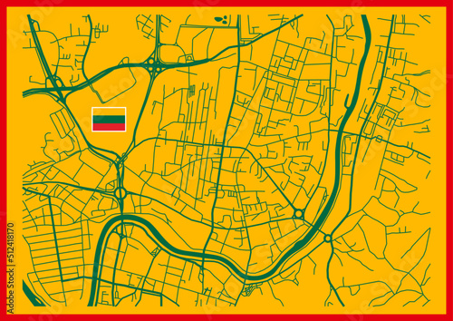 Vilnius city map poster. Map of Vilnius street map poster. Vilnius map vector illustration. Lithuania flag. Lithuania  Vector Illustration  in colorful Style.