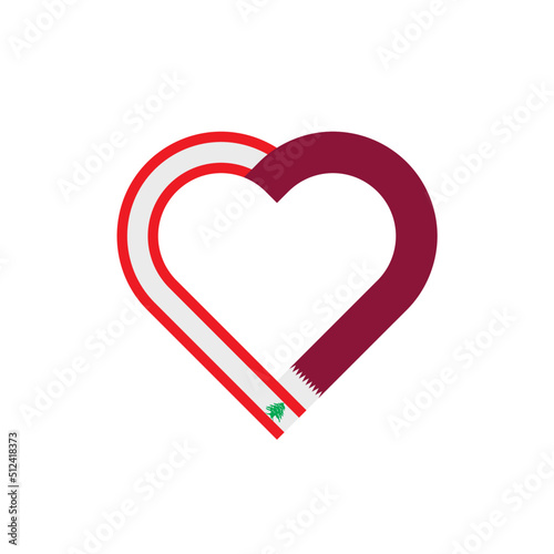 unity concept. heart ribbon icon of lebanon and qatar flags. vector illustration isolated on white background