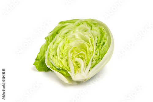 Iceberg lettuce half head, fresh leafy green vegetable isolated on white © mikeosphoto