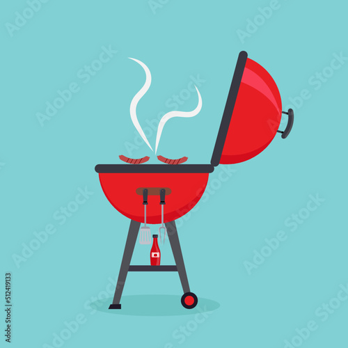 Vector illustration of a BBQ grilling hot dogs
