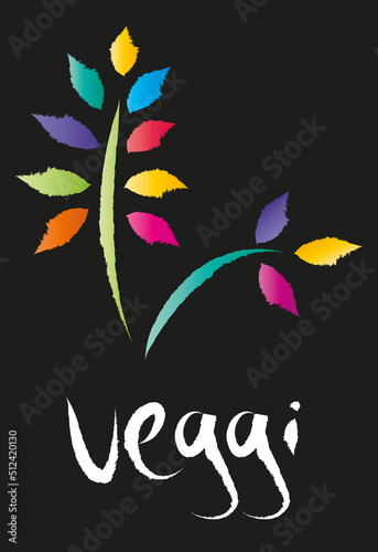 Pflanzliche Ernährung und Lebensweise - Veggi. Vegan oder Vegetarisch leben. Logo - bunter Zweig.