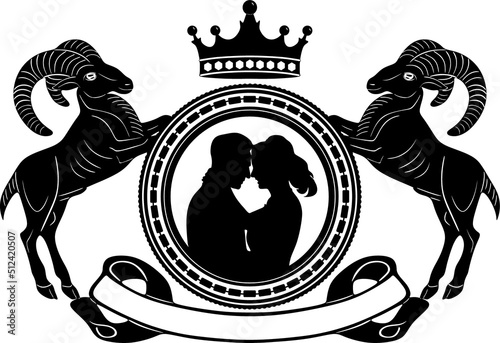 couple in love celebration marriage man and woman black design with vintage frame and goat animal logo