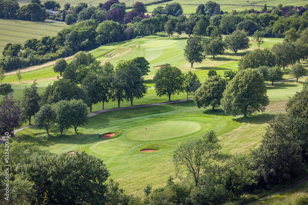 Golfing landscape, aerial view of golf course in England, UK