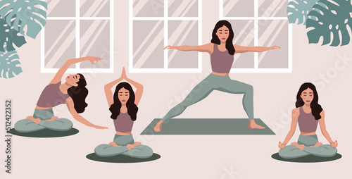 Yoga Classes, Meditate home. Vector.