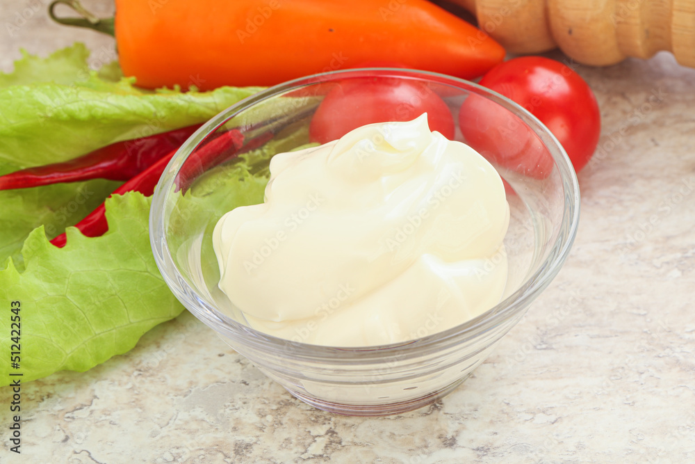 Organic mayonnaise sauce in the bowl Organic mayonnaise sauce in the bowl