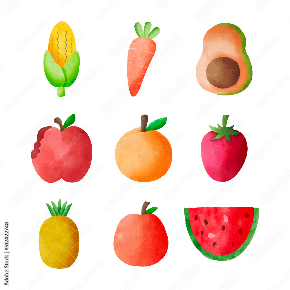 Set of watercolor fruits and vegetables Set of watercolor fruits and vegetables