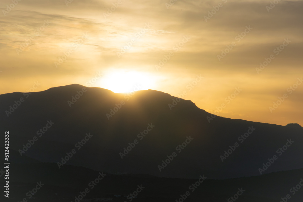 Sunset over the mountains in crete