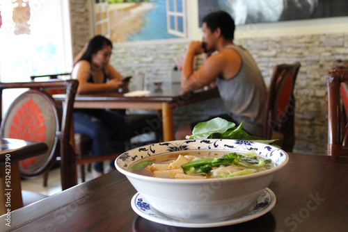 Vietnamese pho soup in a restaurant