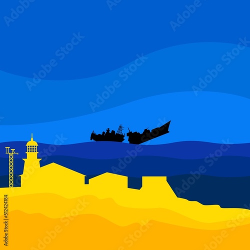 Poster Russian Warship Go Fck Yourself. Snake Island. Russia invaded Ukraine. . Vector illustration