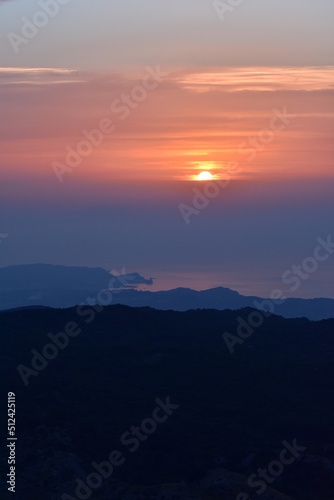 Beautiful sunset from mount pantokrator in Corfu,Greece