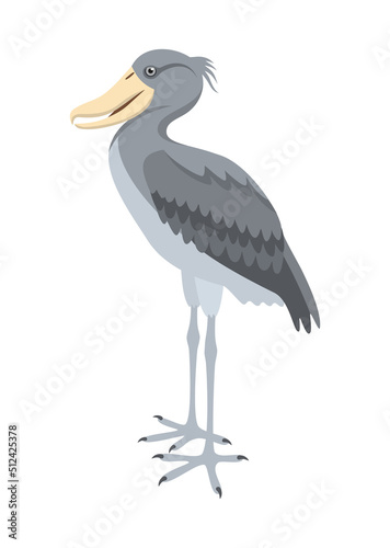 Shoebill stork or Balaeniceps rex isolated on a white background. Vector illustration in flat style