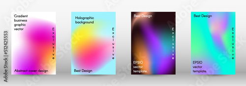 Set for liquid. Holographic abstract backgrounds.  Bright mesh blurred pattern in pink, blue, green tones.  Fashionable advertising vector in retro for book, annual, mobile interface, web application.
