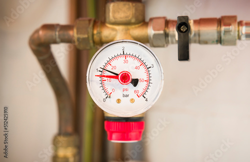 Central heating pressure gauge in UK home