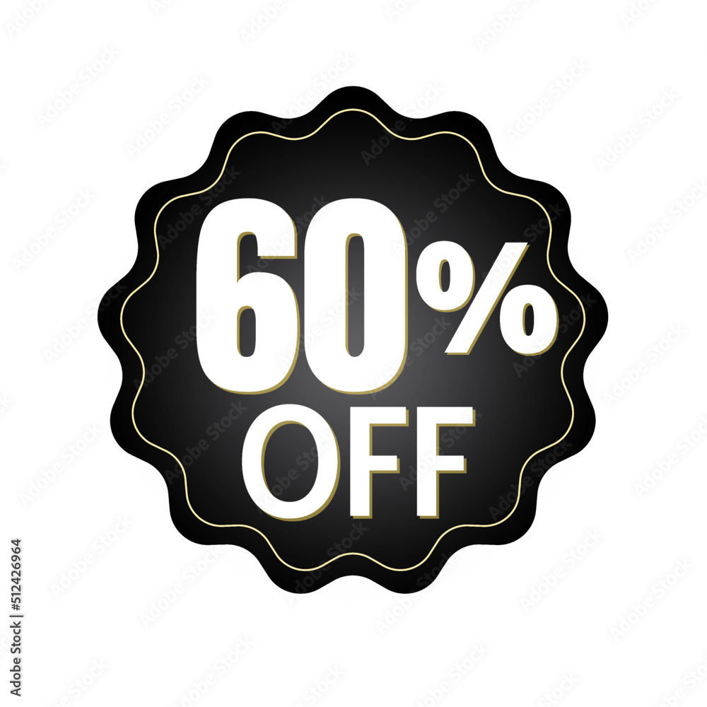 60% off with black sticker design. online discount template, vector illustration, mega sale. 60% off with black sticker design. online discount template, vector illustration, mega sale.