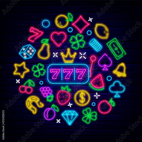 Casino neon circle layout. Jackpot concept. Gambling concept. Editable stroke. Vector stock illustration