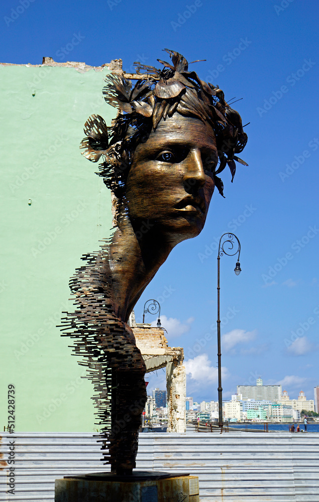 Havana, Cuba, circa May 2022: Modern art at a run down buildung at